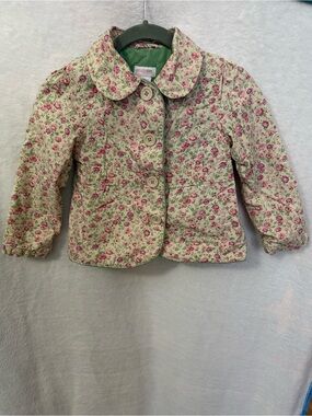 Genuine Kids From OshKosh Green and Pink Floral Button Pea Coat for Kids Size 5T